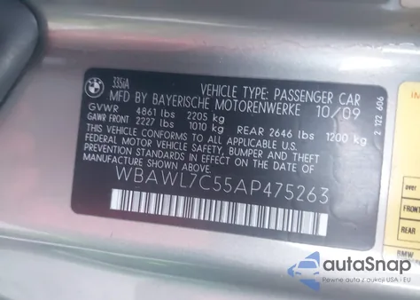 2010 BMW 335I z USA, uszkodzony, nr VIN WBAWL7C55AP475263